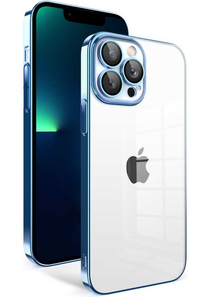 Apple iPhone 13 Pro Max Uyumlu Kamera Korumalı Renkli Çerçeveli Garaj Kapak - Mavi Açık