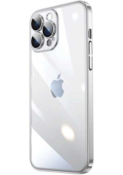 Apple iPhone 13 Pro Max Uyumlu Sert Pc Renkli Çerçeveli Riksos Kapak - Gümüş