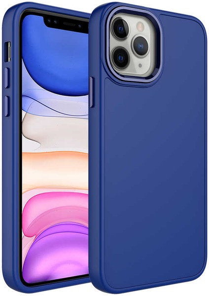 Apple iPhone 12 Pro Max Uyumlu Metal Çerçeve ve Buton Tasarımlı Silikon Luna Kapak - Lacivert