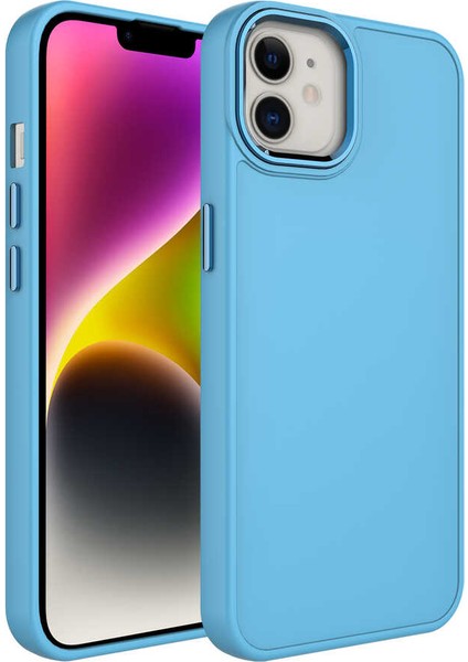 Apple iPhone 12 Uyumlu Metal Çerçeve ve Buton Tasarımlı Silikon Luna Kapak - Sierra Mavi