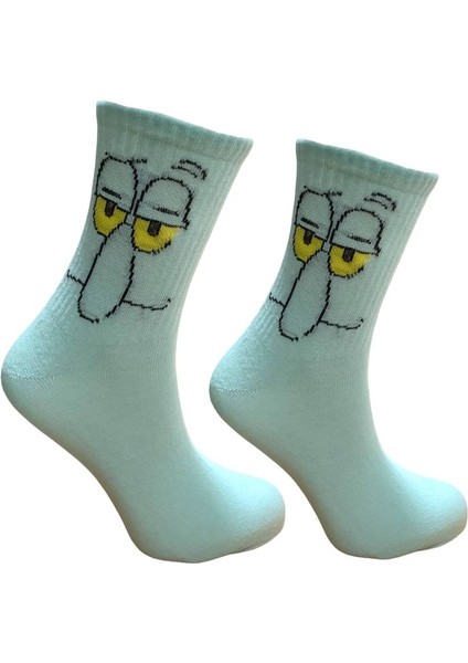 Squidward Karakter Desenli Kolej Çorap