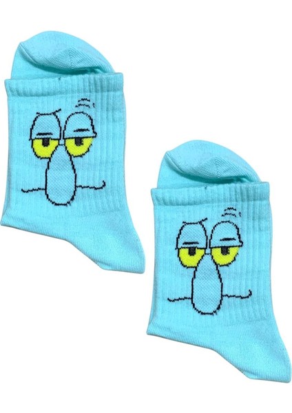Squidward Karakter Desenli Kolej Çorap
