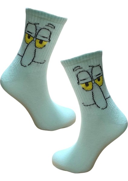 Squidward Karakter Desenli Kolej Çorap