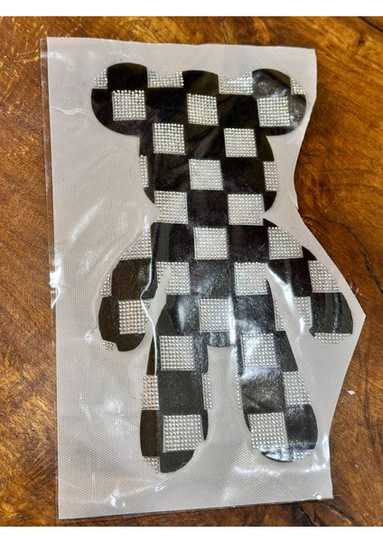 Ütü Ile Yapışan Taşlı Damalı Ayı Tgransfer Baskı Arma 26X16 cm