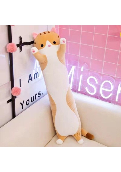 Kawaii Sevimli Yumuşak Uzun Kedi Yastık Peluş Doğum Günü Hediyesi 50 cm