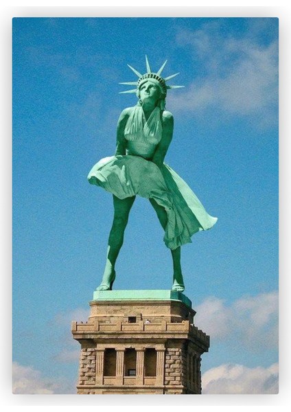 Rüzgarlı Bir Gün Özgürlük Heykeli Marilyn Monroe Tarzı Ahşap Poster 20 x 29 cm