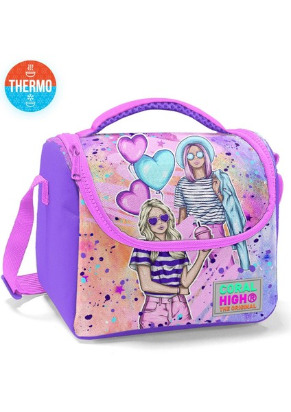 Pembe Mor Fashion Girl Desenli 3’lü Okul Çanta Seti