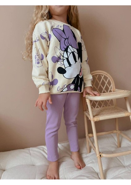 Yigit Butik Minnie Baskılı Taytlı Kız Çocuk Takım