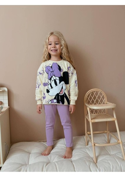 Yigit Butik Minnie Baskılı Taytlı Kız Çocuk Takım
