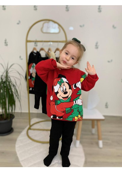 Yigit Butik Yılbaşı Baskılı Taytlı Kız Çocuk Alt Üst Takım