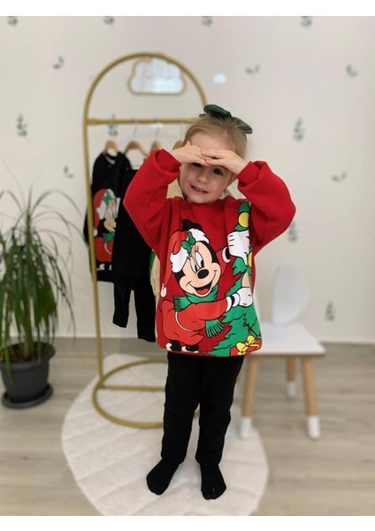 Yigit Butik Yılbaşı Baskılı Taytlı Kız Çocuk Alt Üst Takım