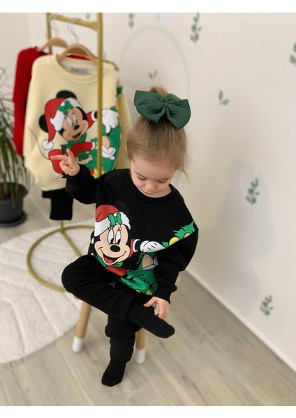 Yigit Butik Yılbaşı Baskılı Taytlı Kız Çocuk Alt Üst Takım