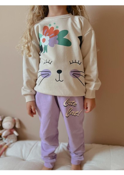 Yigit Butik Kedi Baskılı Kız Çocuk Takım fiyatları