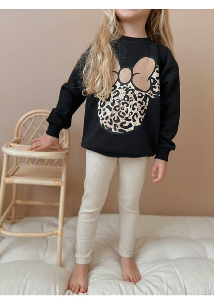 Yigit Butik Leopar Baskılı Taytlı Kız Çocuk Alt Üst Takım