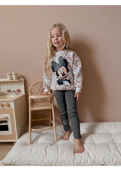 Yigit Butik Leopar Baskılı Taytlı Kız Çocuk Alt Üst Takım