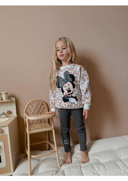 Yigit Butik Leopar Baskılı Taytlı Kız Çocuk Alt Üst Takım modelleri