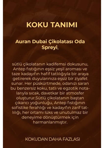 Dubai Çikolatası Parfümlü Oda ve Çamaşır Spreyi Ortam Kokusu Dubai Chocolate Room Spray 250ML indirimleri
