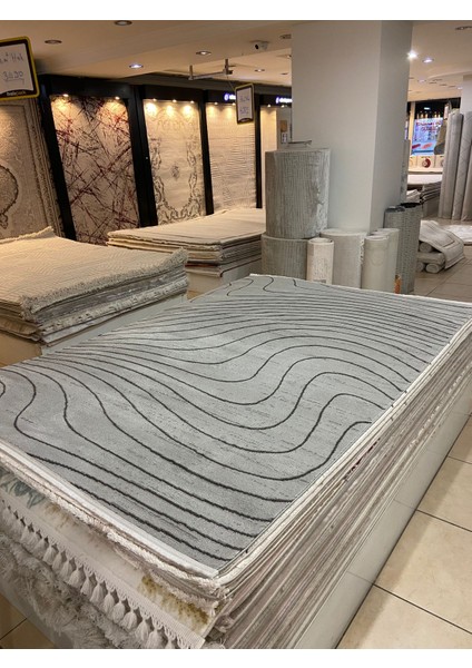 Karmen Halı Karmen Halı H01884 Cizgili Salon Halısı ( 160X230) -Açık Gri