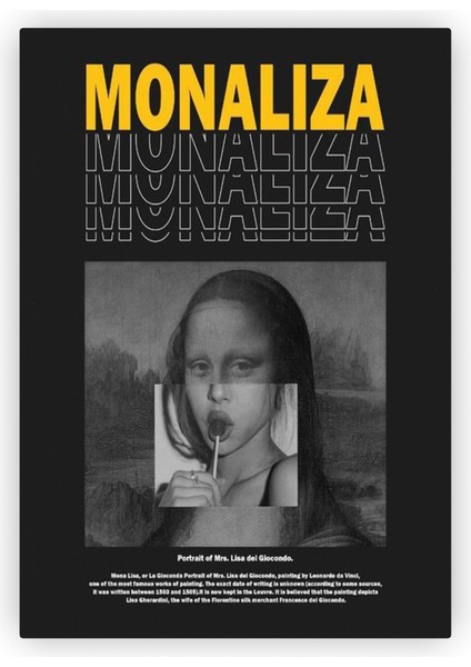 Mona Lisa Ingilizce Açıklamalı Ahşap Poster 20 x 29 cm