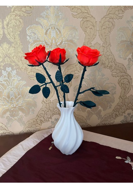 3D Baskılı Dekoratif Gül Seti - Vazo Dahil fiyatları