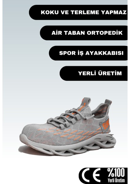 Spor İş Ayakkabısı Air Taban Ortopedik Çelik Burunlu (Gri)