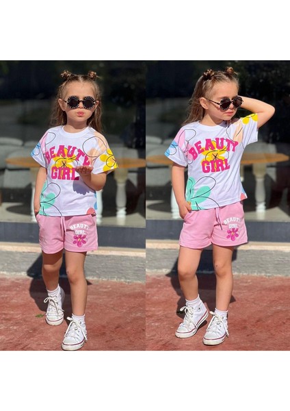 Çiçek Baskılı Şortlu Kız Çocuk Takım