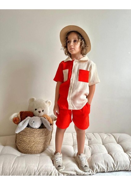 Müslin Kumaş Şortlu Erkek Çocuk Takım