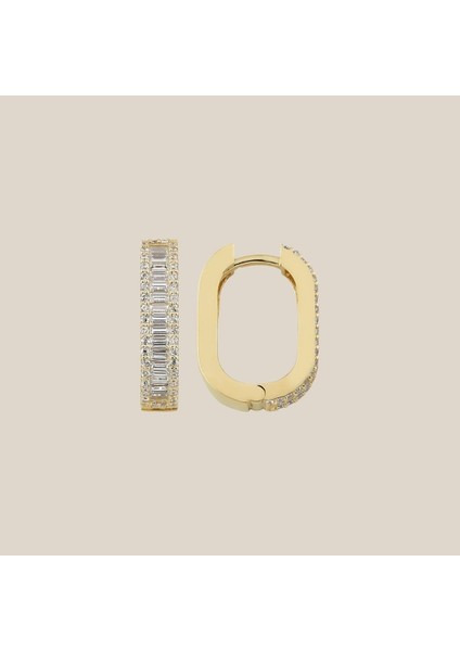 Oval Baget Kristal Altın Küpe