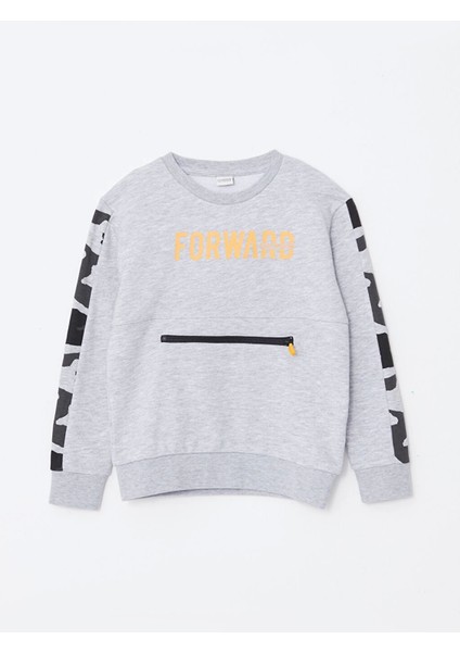 Lcw Kids Gri Bisiklet Yaka Baskılı Uzun Kollu Erkek Çocuk Sweatshirt