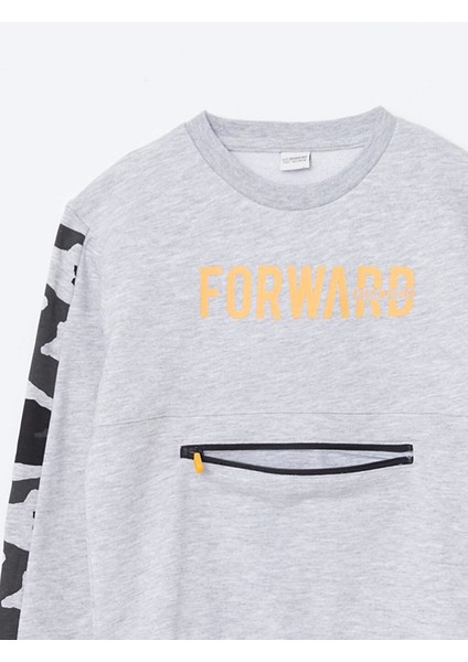 Lcw Kids Gri Bisiklet Yaka Baskılı Uzun Kollu Erkek Çocuk Sweatshirt modelleri