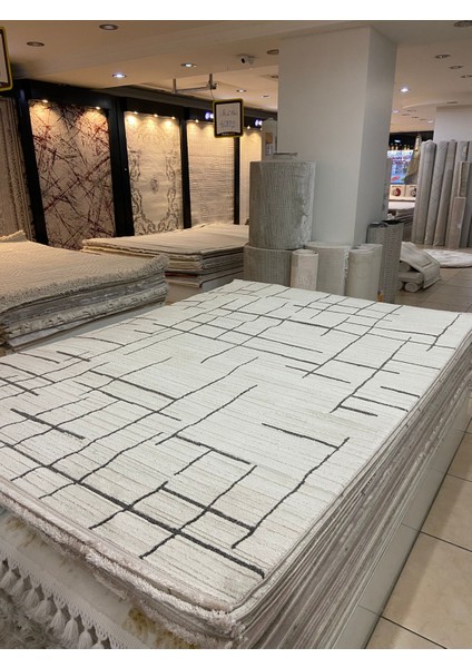Karmen Halı Karmen Halı H01877 Cizgili Salon Halısı ( 160X230) -Krem