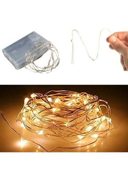 Günışığı/sarı 100'LÜ 10M Pilli LED Dekoratif Işık Zinciri LED