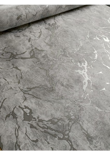 Black Serisi Gri Üzerine Gümüş Damarlı Silinebilir Duvar Kağıdı 16 M²
