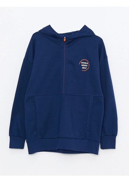 Lcw Kids Lacivert Kapüşonlu Baskılı Uzun Kollu Erkek Çocuk Sweatshirt