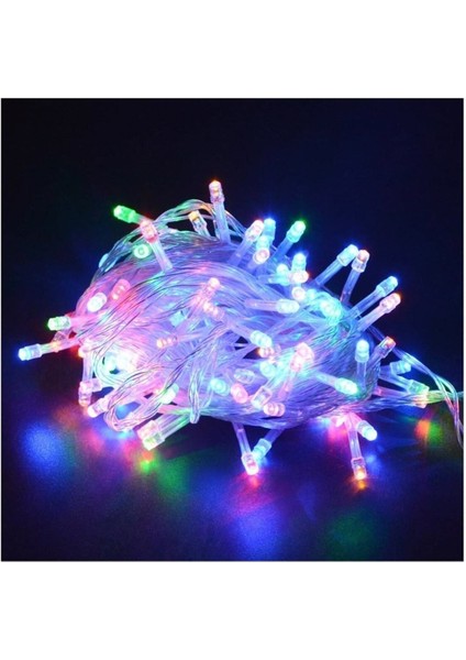 Karışık Renkli Işıklı Yılbaşı Ağacı Işığı Yeni Yıl LED 10 Metre Kablolu Fişli 100 Ledli 8 Modlu