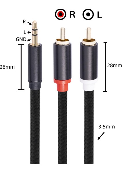 Rca - 3,5 mm Y Ayırıcı Stereo Hoparlör 3,5 mm Ses Kablosu Rca Ses Kablosu 1 M (Yurt Dışından)