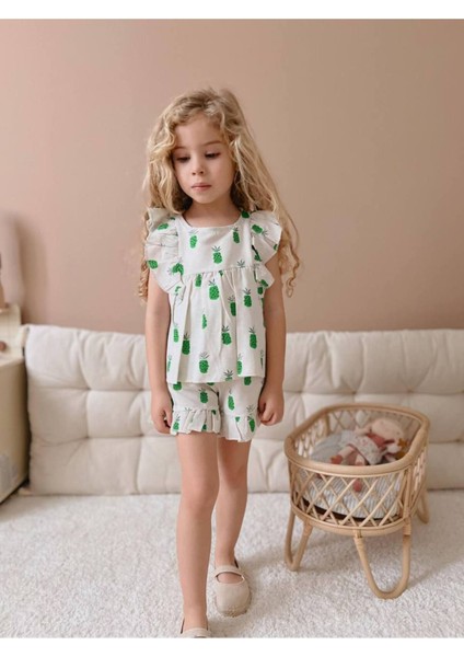 Yigit Butik Meyve Baskılı Şortlu Kız Çocuk Takım