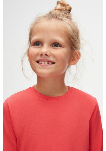 Nar Çiçeği Basic Unisex Çocuk Mevsimlik Sıfır Yaka Uzun Kollu Tişört modelleri