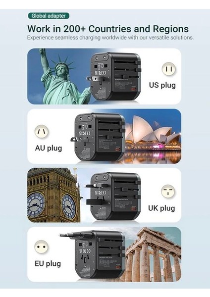 Fc-21 25W Global Seyahat Şarj Aleti - 1 Usb-A, 2 Type-C, 1 Ac Priz Adaptörü Çoğaltıcı