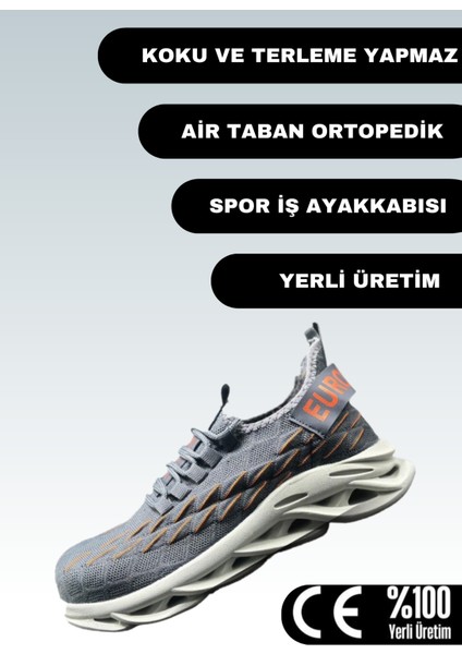 Spor İş Ayakkabısı Air Taban Ortopedik Çelik Burunlu (Füme)