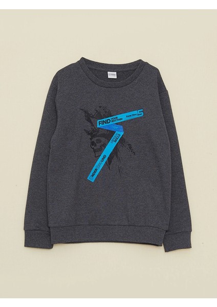 Lcw Kids Gri Bisiklet Yaka Baskılı Uzun Kollu Erkek Çocuk Sweatshirt