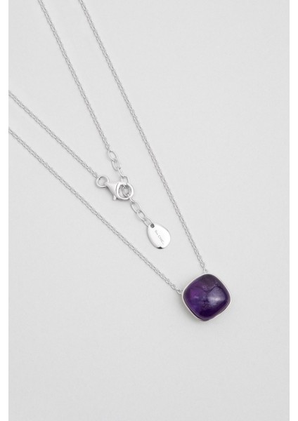 Violet 18 Ayar Beyaz Altın Kaplama 47 cm Gümüş Ametist Kolye