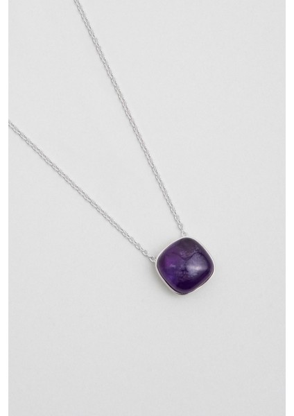 Violet 18 Ayar Beyaz Altın Kaplama 47 cm Gümüş Ametist Kolye