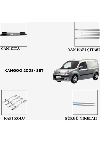 Kangoo 2008- Set Yan Kapı Çıtası- Cam Çıta-Kapı Kolu- Sürgü Nikelajı