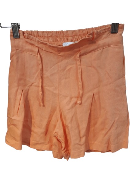 Kız Çocuk Somon Şort – Bürümcük Keten, Cepli, Lastikli ve Bağcıklı Yazlık