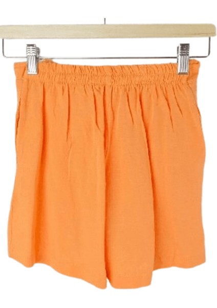 Kız Çocuk Somon Şort – Bürümcük Keten, Cepli, Lastikli ve Bağcıklı Yazlık fiyatları