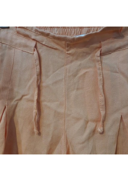 Kız Çocuk Somon Şort – Bürümcük Keten, Cepli, Lastikli ve Bağcıklı Yazlık modelleri