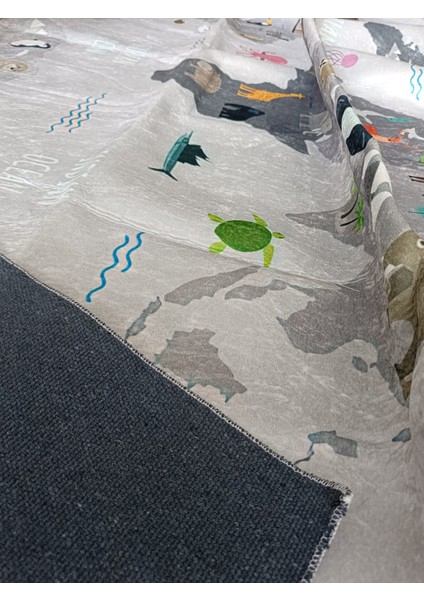 Eğitici Dünya Haritası Baskılı Çocuk Odası Halısı, Dokuma Taban Dijital Baskılı Halı, Çocuk Halısı