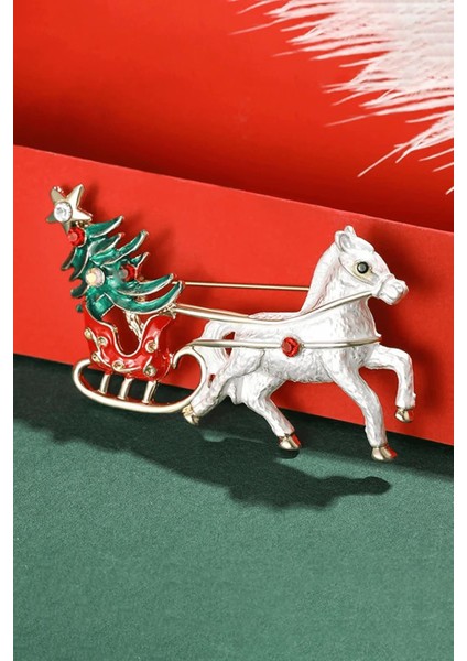 Yılbaşı Ağacı Taşıyan Beyaz At Kadın Broş fiyatları