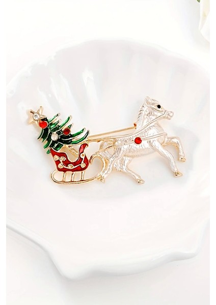 Yılbaşı Ağacı Taşıyan Beyaz At Kadın Broş modelleri